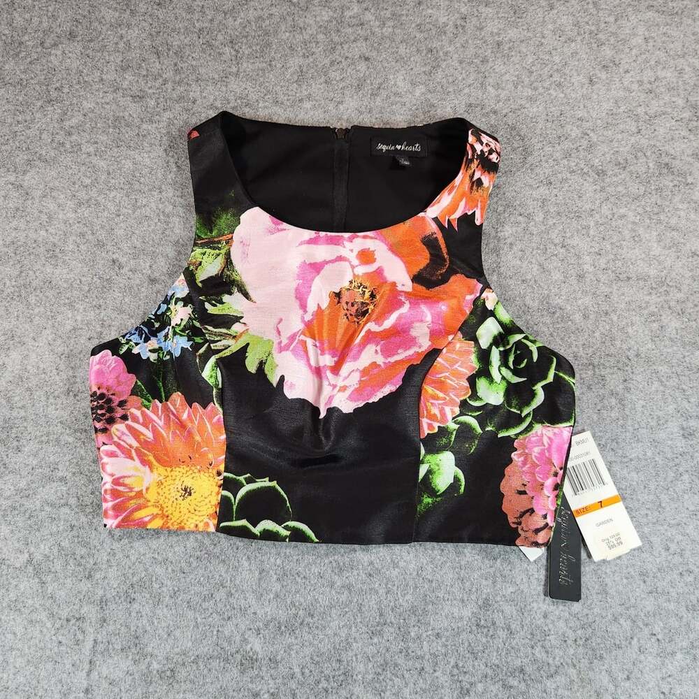 Sequin Hearts Floral Crop Top Juniors Size 7 Grarden Collection NWT